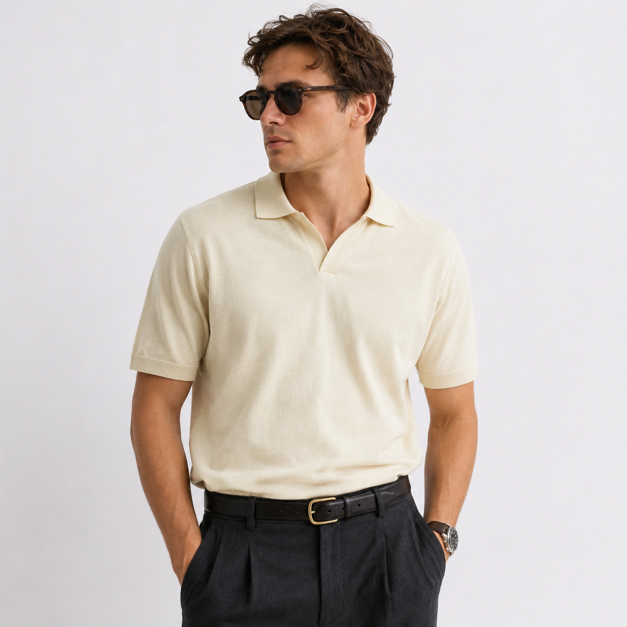 Open Collar Knit Polo