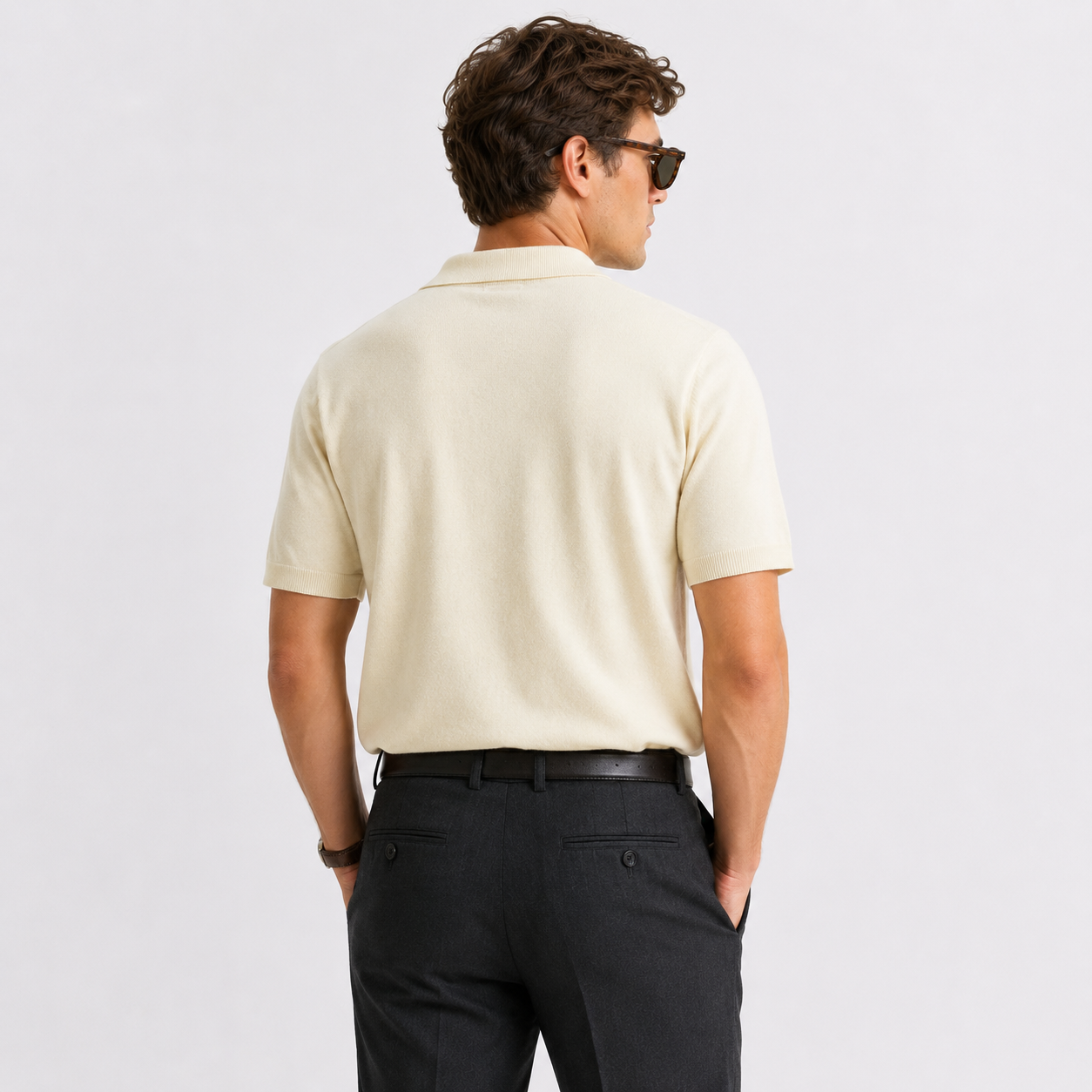 Open Collar Knit Polo