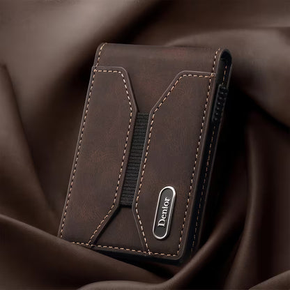 Denior Men's Automatic Pop-Up Magnetic Wallet with Zipper Coin Pocket, Magnetic Button Closure