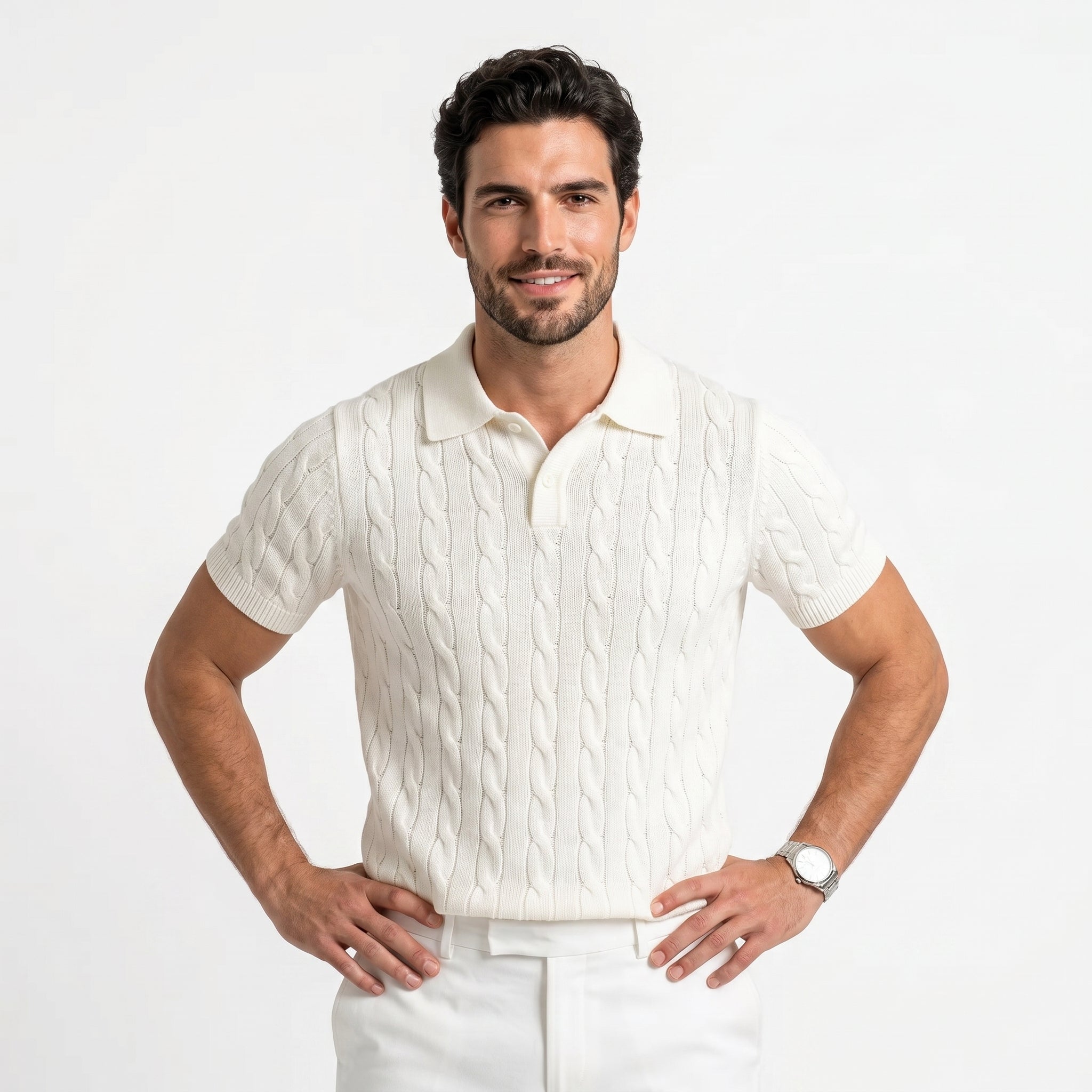 Cable Knit Polo Shirt