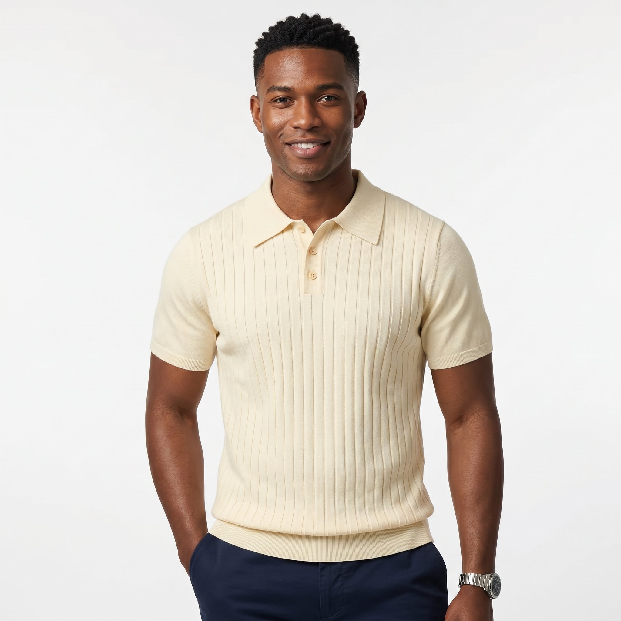 Ribbed Knit Polo Shirt