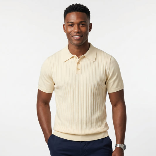 Ribbed Knit Polo Shirt
