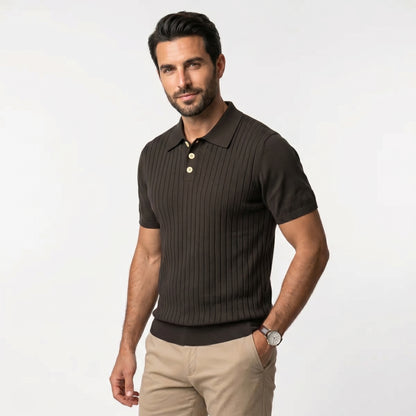 Ribbed Knit Polo Shirt