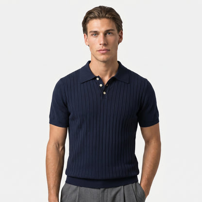 Ribbed Knit Polo Shirt