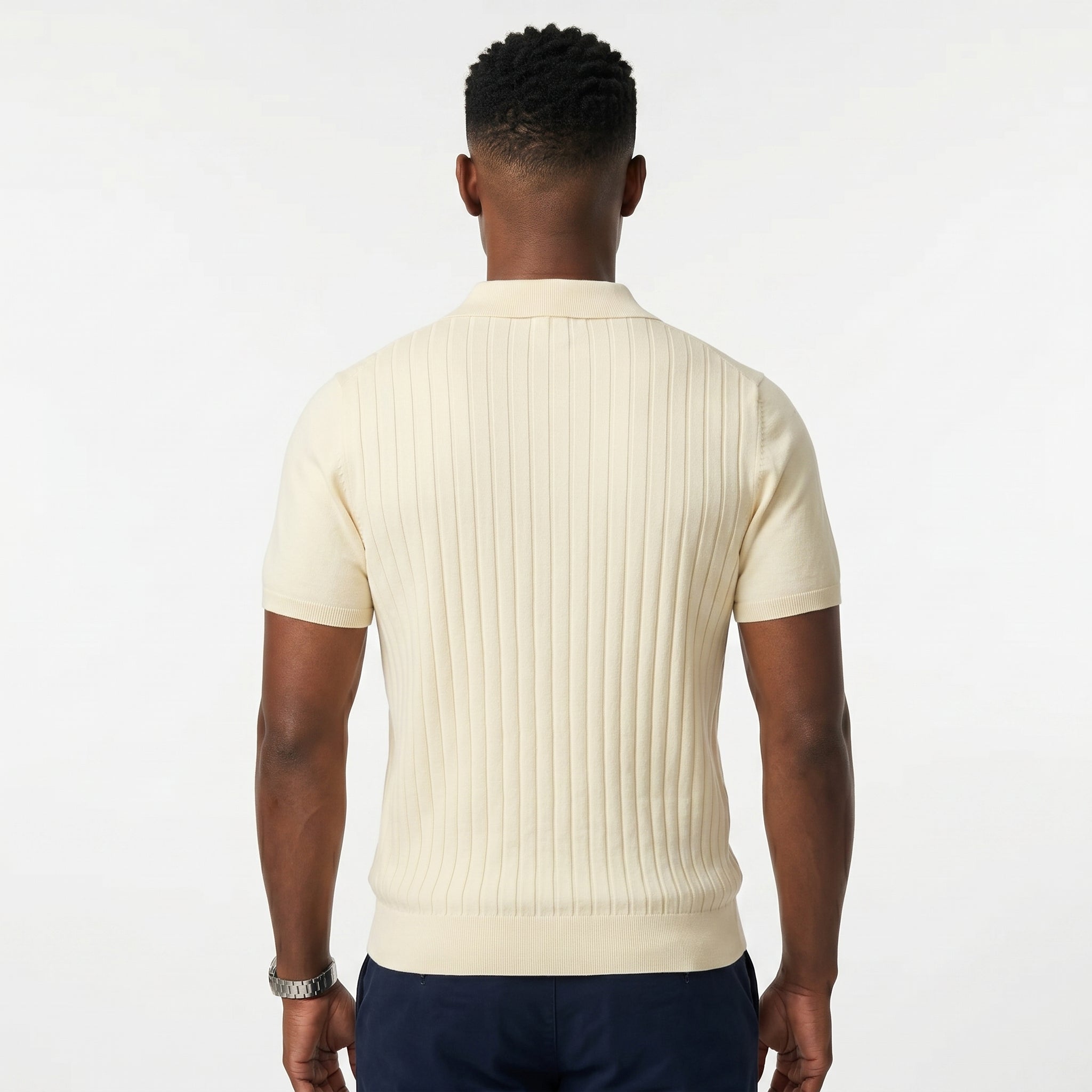 Ribbed Knit Polo Shirt