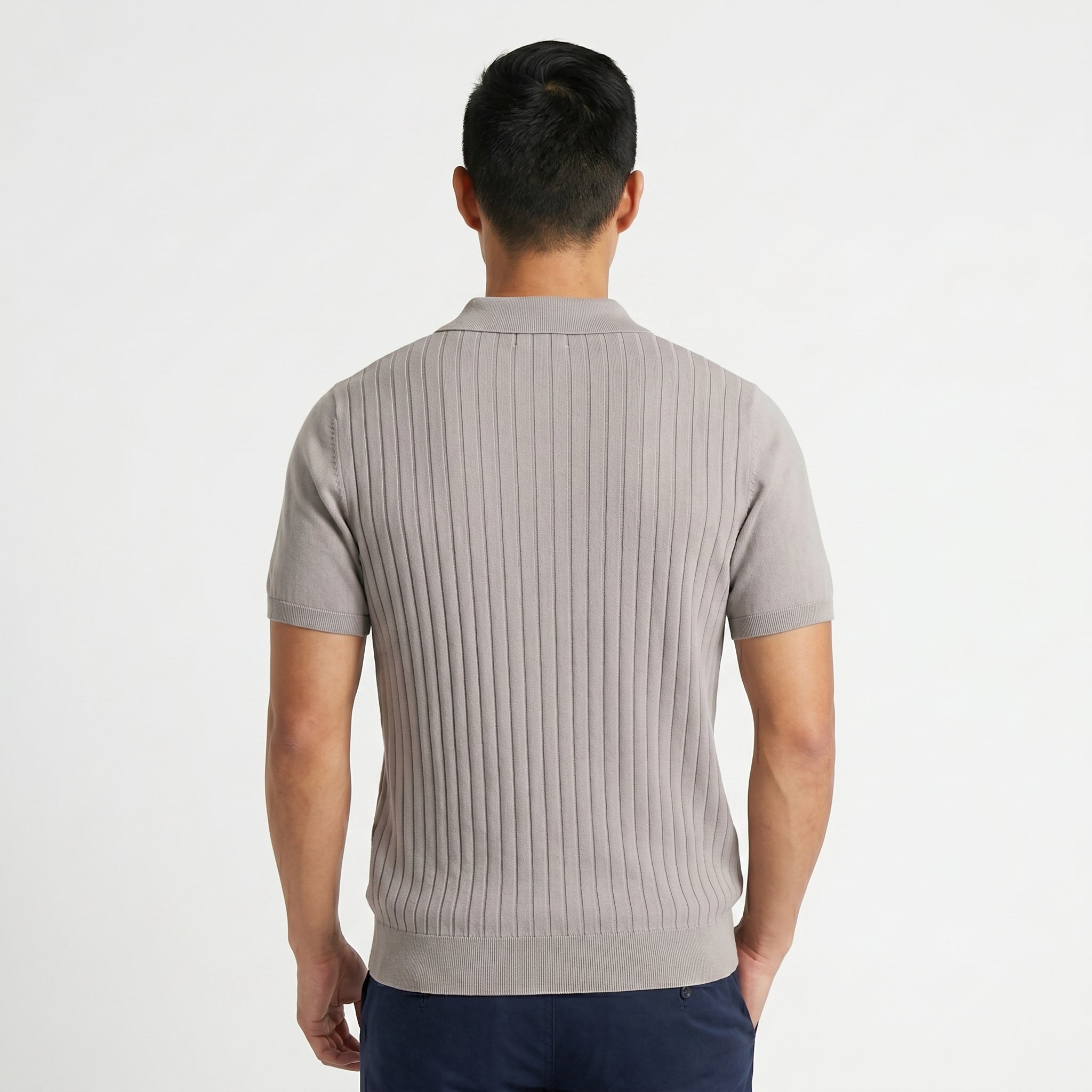 Ribbed Knit Polo Shirt