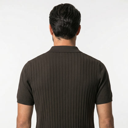 Ribbed Knit Polo Shirt