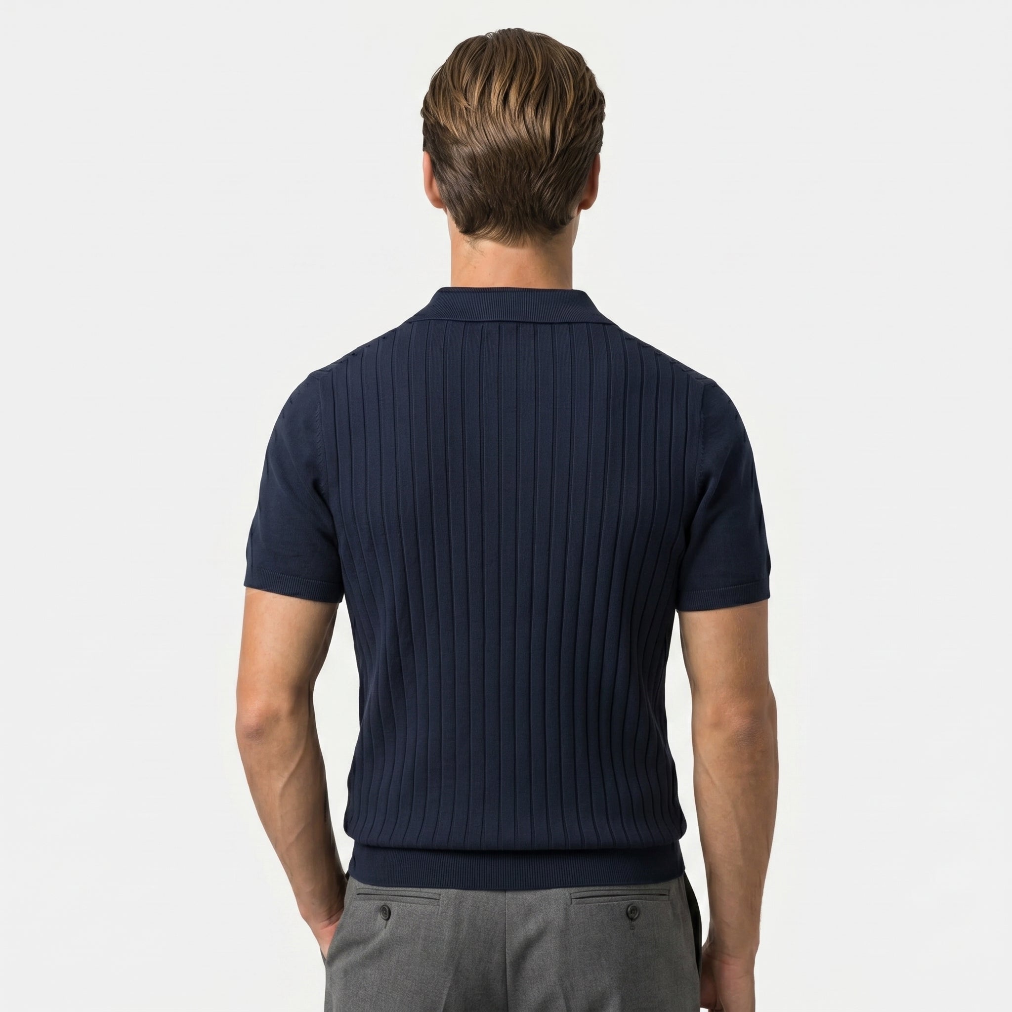 Ribbed Knit Polo Shirt