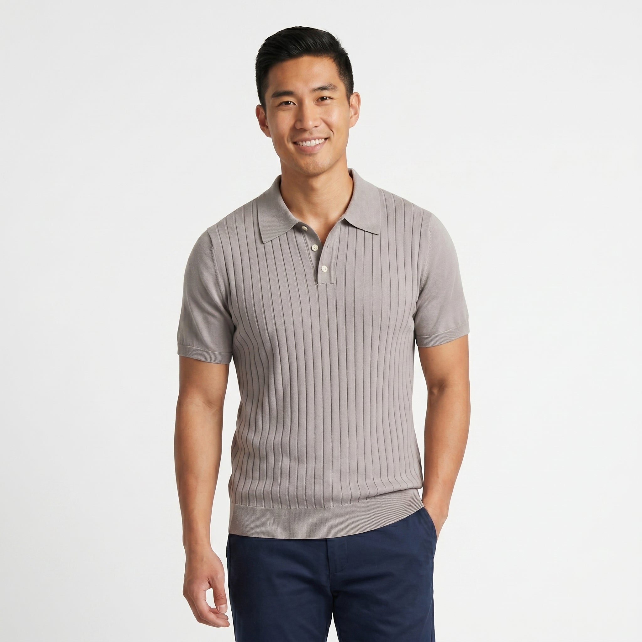 Ribbed Knit Polo Shirt