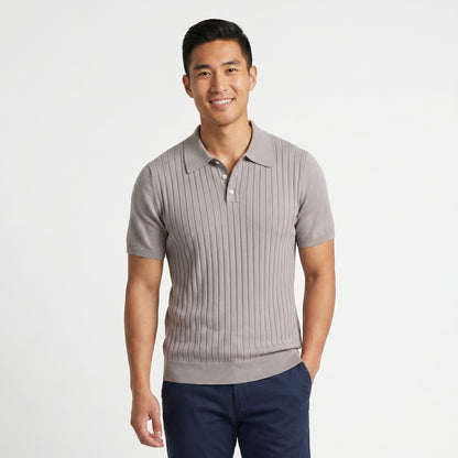 Ribbed Knit Polo Shirt