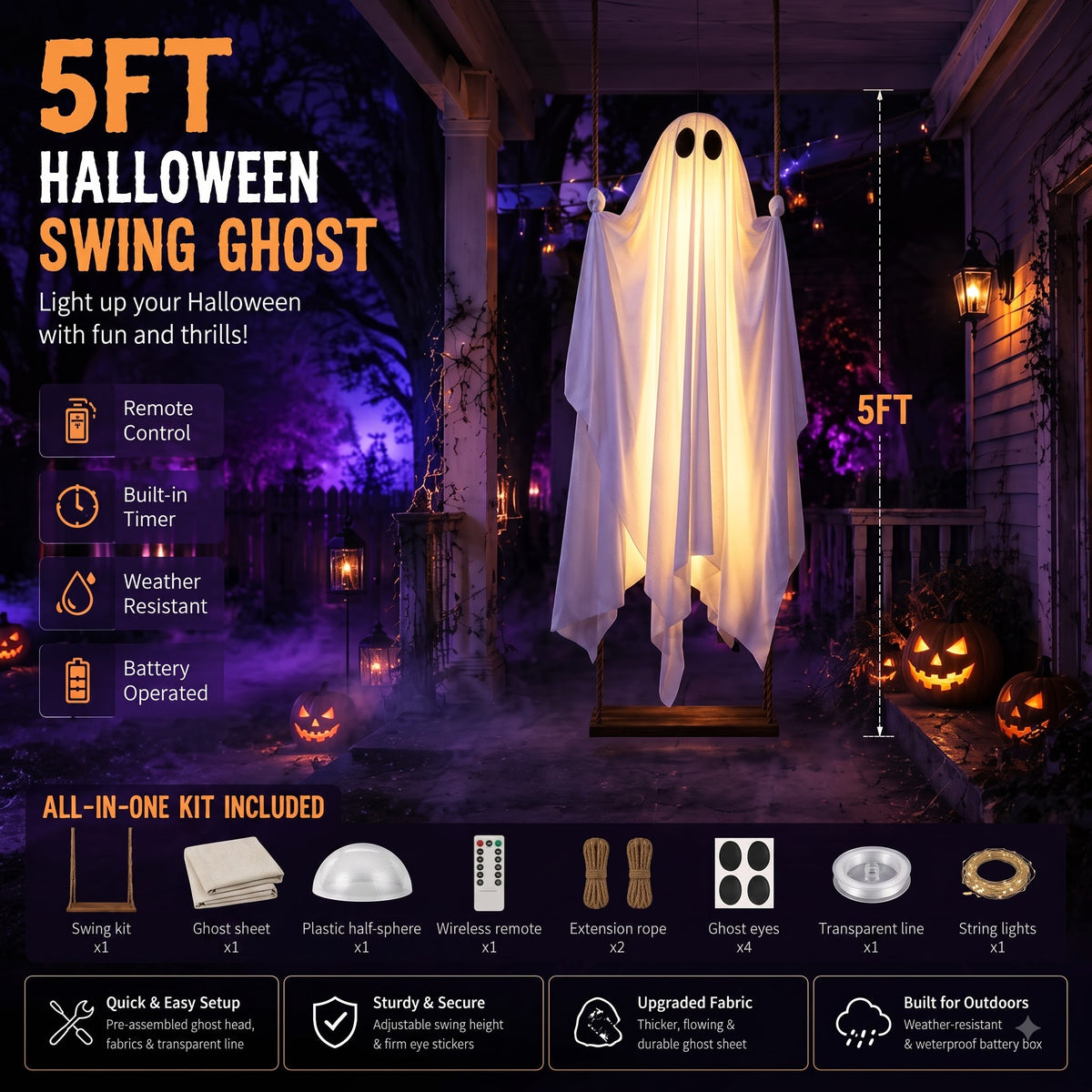 The Midnight Guest – 5FT Light-Up Swinging Ghost