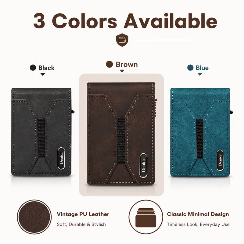 Denior Men's Automatic Pop-Up Magnetic Wallet with Zipper Coin Pocket, Magnetic Button Closure