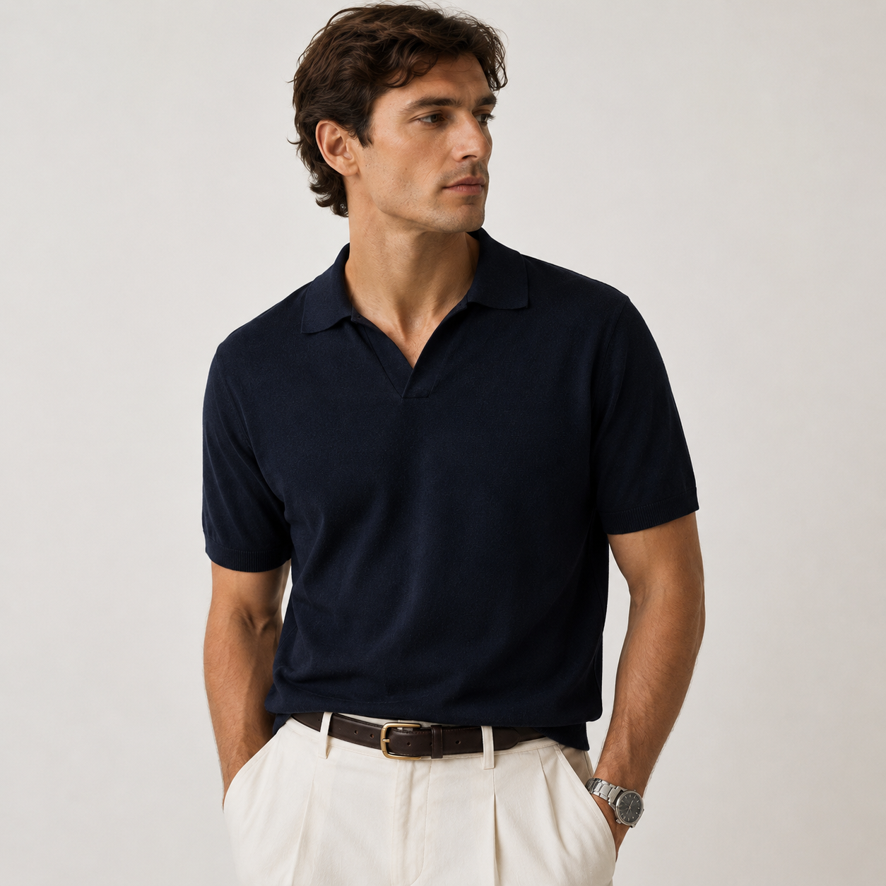 Open Collar Knit Polo