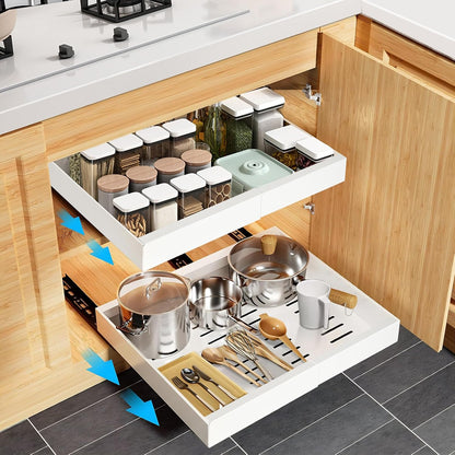 Pull-out Cabinet Organizer, Expandable 12.6-20.5in Heavy Duty Slide Out Drawers Storage Shelf for Kitchen, Bathroom & Racks