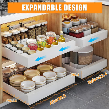 Pull-out Cabinet Organizer, Expandable 12.6-20.5in Heavy Duty Slide Out Drawers Storage Shelf for Kitchen, Bathroom & Racks
